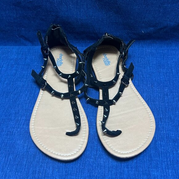 Size 9.5 Charlotte Russe Black & Chrome Spiked Studded Sandals - Picture 2 of 10